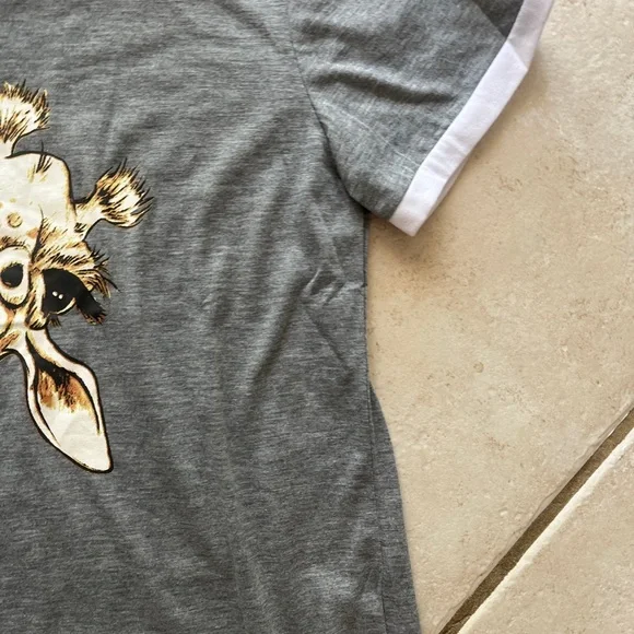 Gray Giraffe Print Woman’s TShirt - Picture 4 of 4